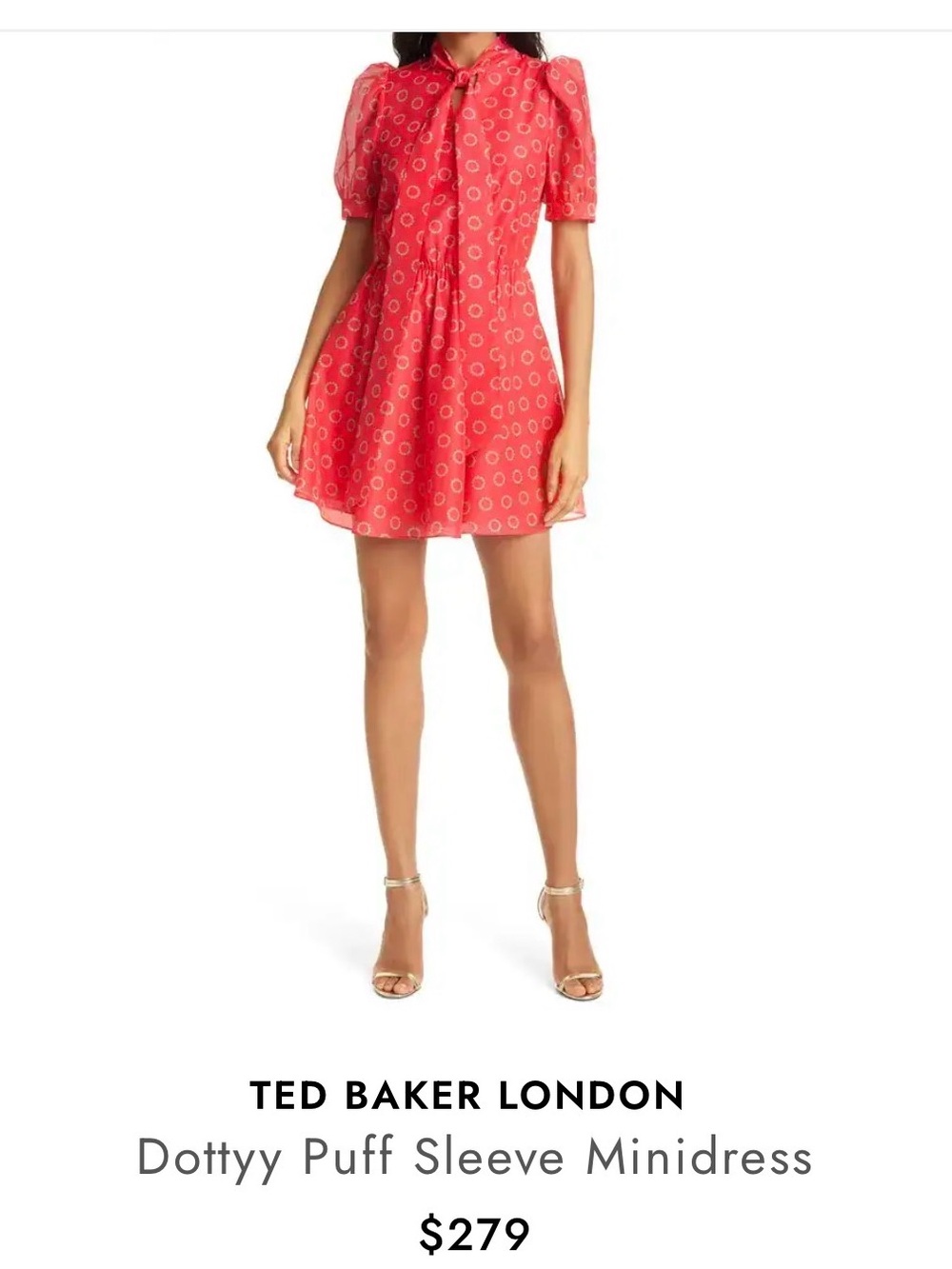 Ted Baker Coral Dot Puff-Sleeve Mini Dress